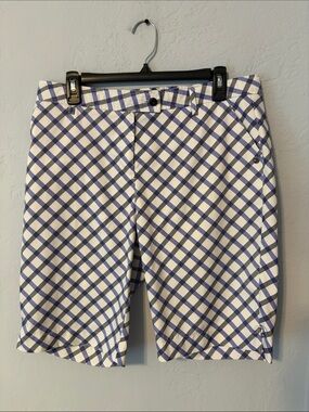 Women's White and Navy Plaid Athletic Shorts